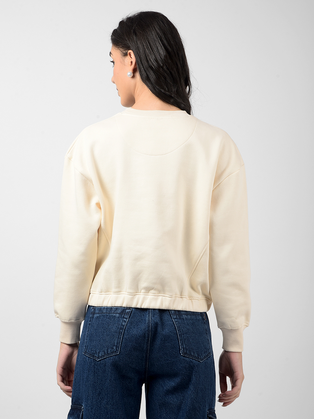 Numero Uno Women Solid Cream Sweat Shirt